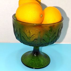Vintage FTD Green Glass compote